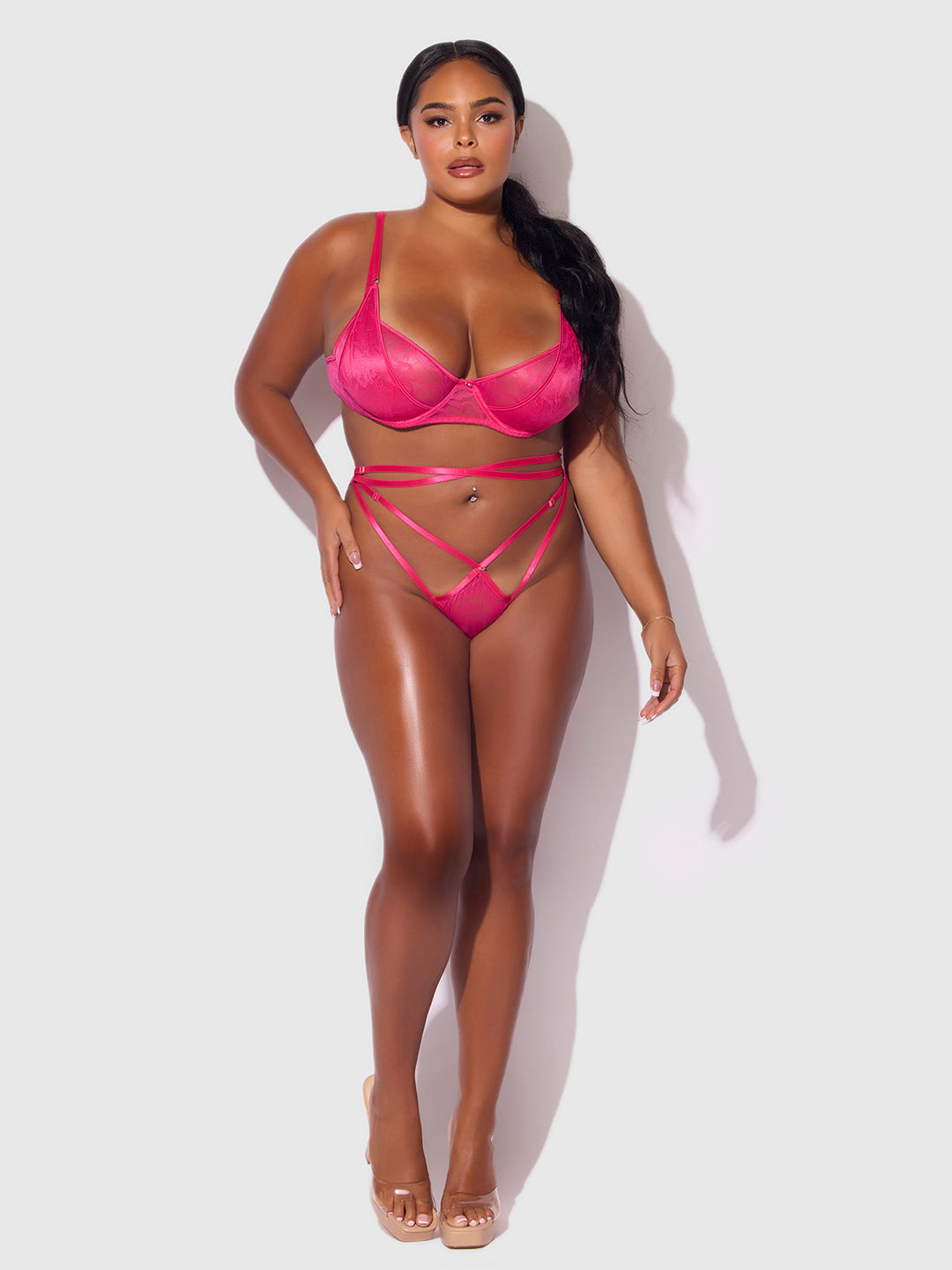 Flora Lace Bra &amp; Strappy Thong Set from Love It Curvy