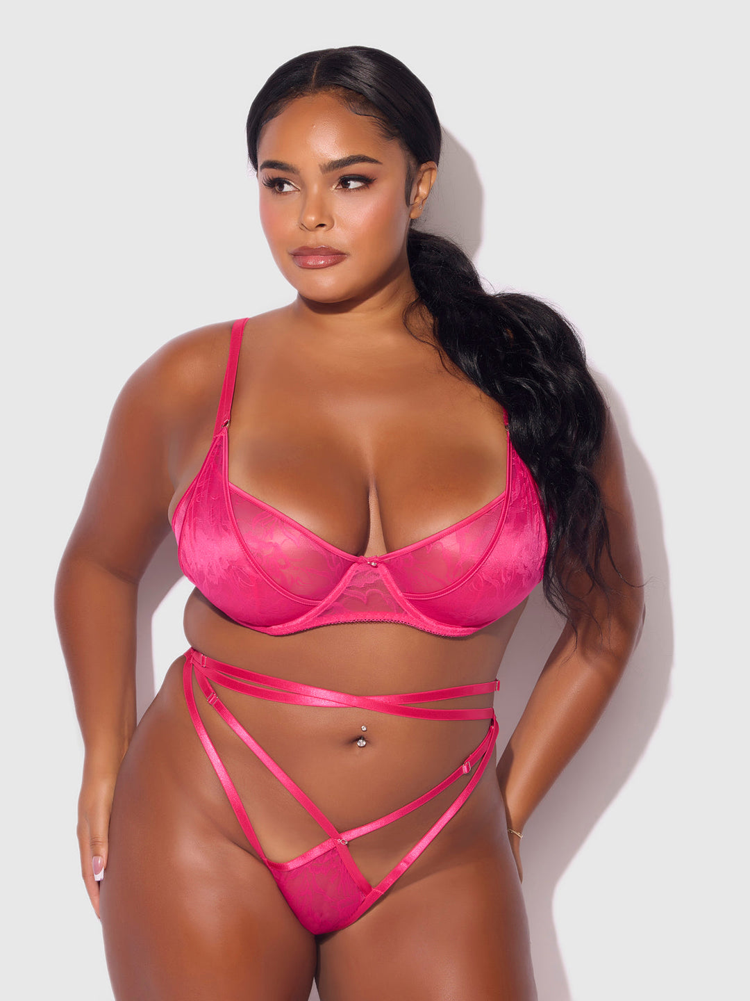 Flora Lace Bra &amp; Strappy Thong Set from Love It Curvy