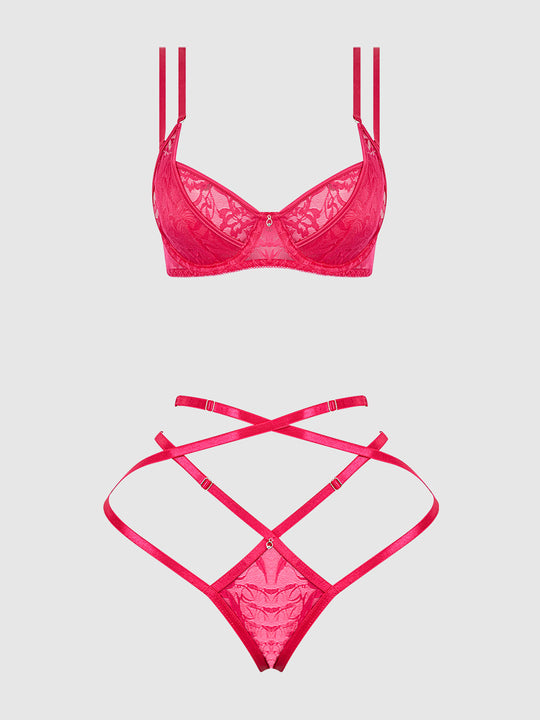 Flora Lace Bra & Strappy Thong Set from Love It Curvy
