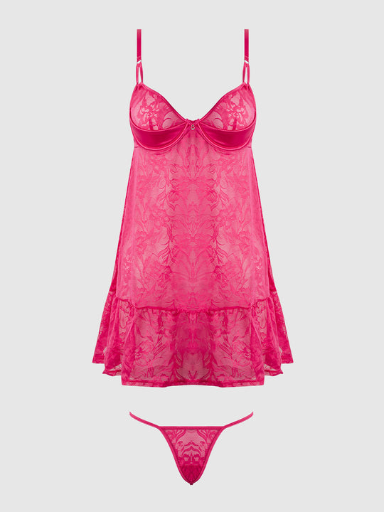 Flora Lace Babydoll & G-String Set from Love It Curvy