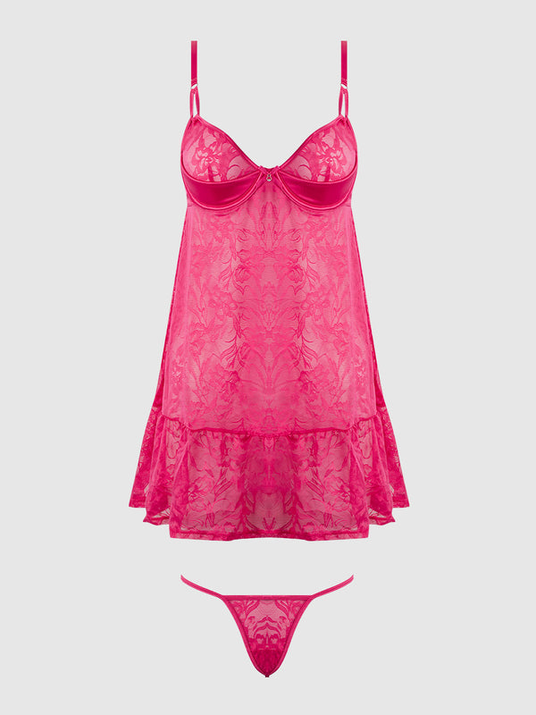 Flora Lace Babydoll & G-String Set from Love It Curvy