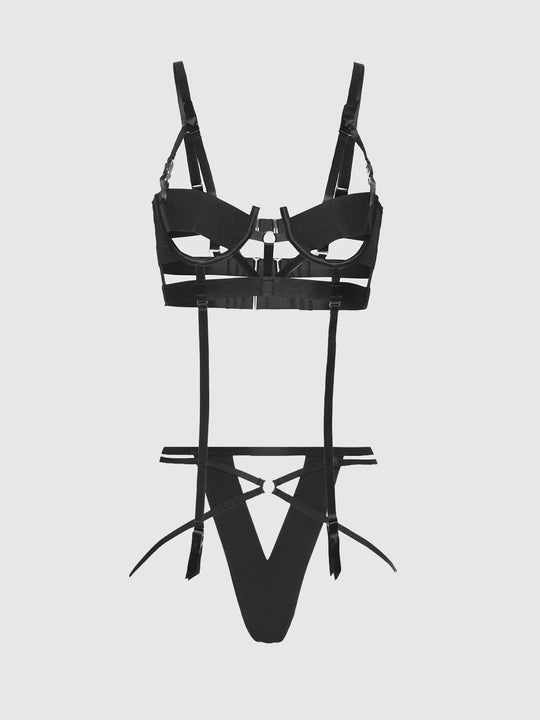 Devon Elastic Strappy Open Cup Bra & Crotchless Panty Set from Love It Curvy