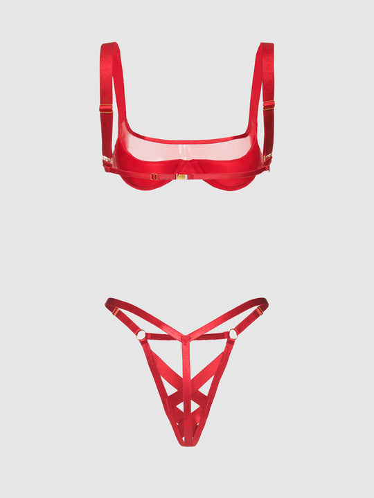 Devon Mesh Layered Bra & Crisscross G-String from Love It Curvy