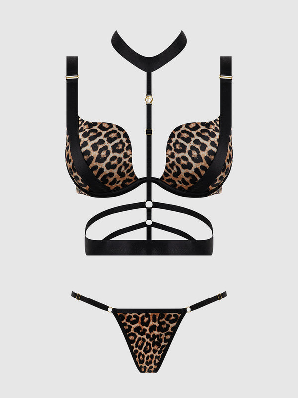 Devon Strappy Push Up Bra, Harness & G-String Set from Love It Curvy