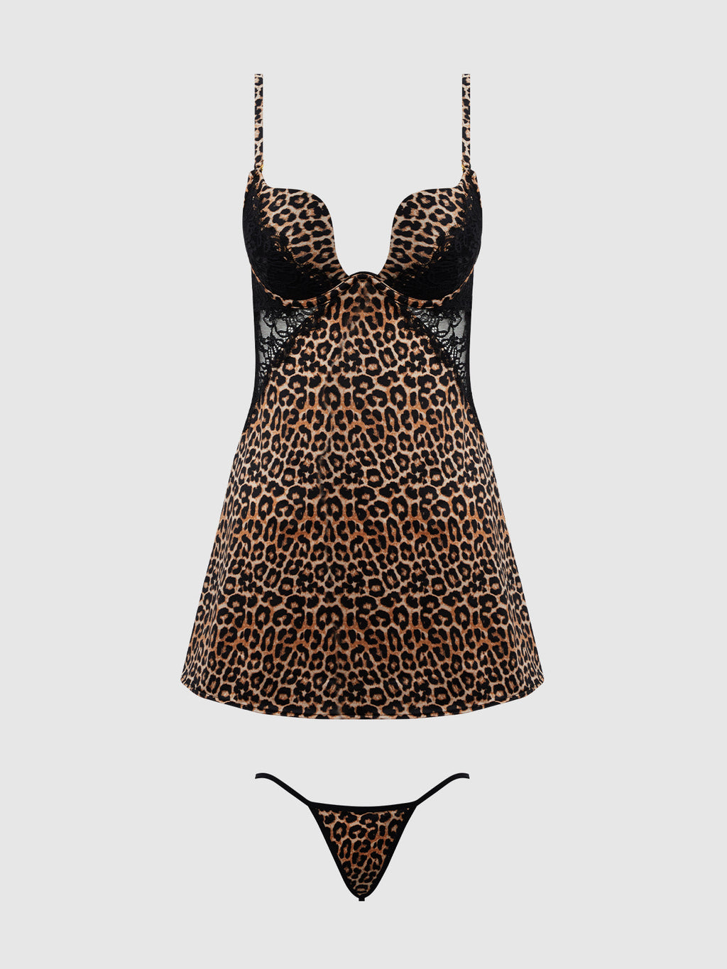 Devon Silky Satin Swirl Plunge Push Up Babydoll Set from Love It Curvy