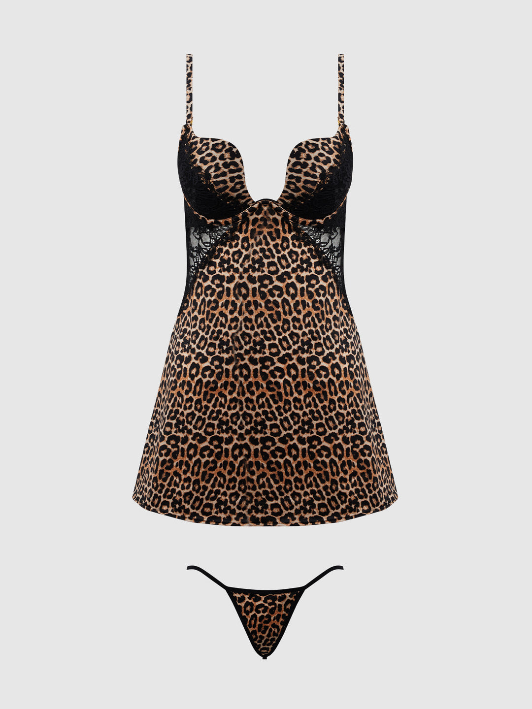 Devon Silky Satin Swirl Plunge Push Up Babydoll Set from Love It Curvy