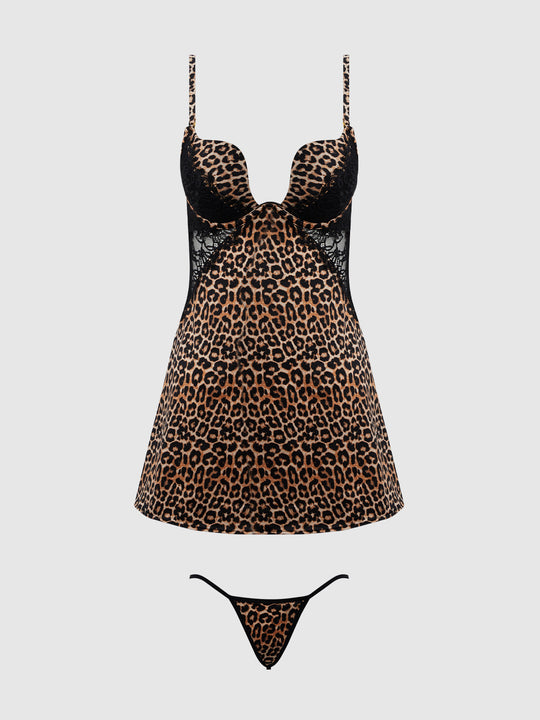 Devon Silky Satin Swirl Plunge Push Up Babydoll Set from Love It Curvy