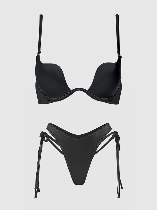 Brigeta Satin Plunge Push Up Bra & Tie Side Tanga Set from Love It Curvy