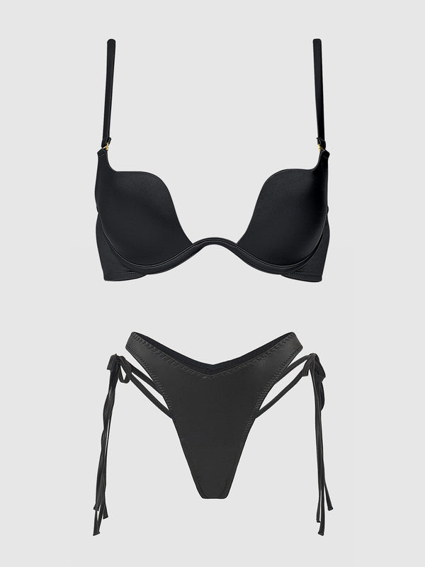 Brigeta Satin Plunge Push Up Bra & Tie Side Tanga Set from Love It Curvy