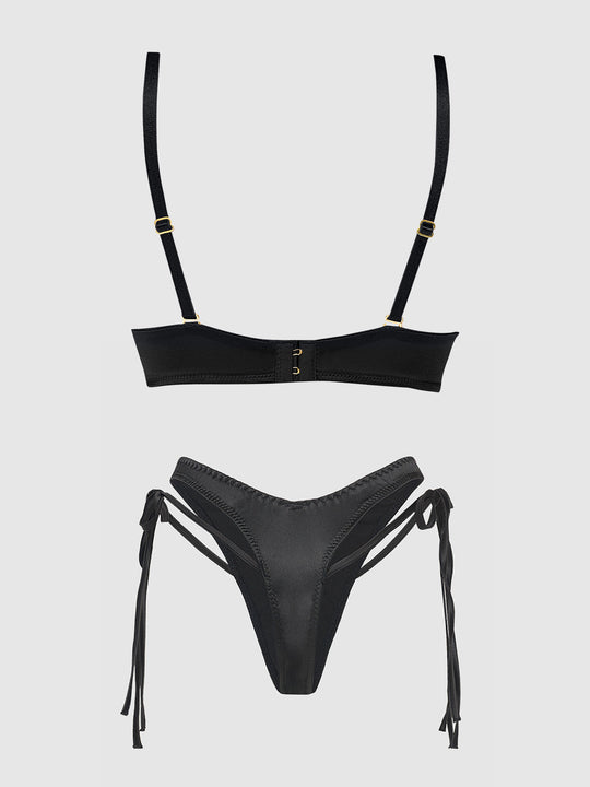 Brigeta Satin Plunge Push Up Bra & Tie Side Tanga Set from Love It Curvy