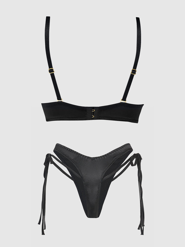 Brigeta Satin Plunge Push Up Bra & Tie Side Tanga Set from Love It Curvy