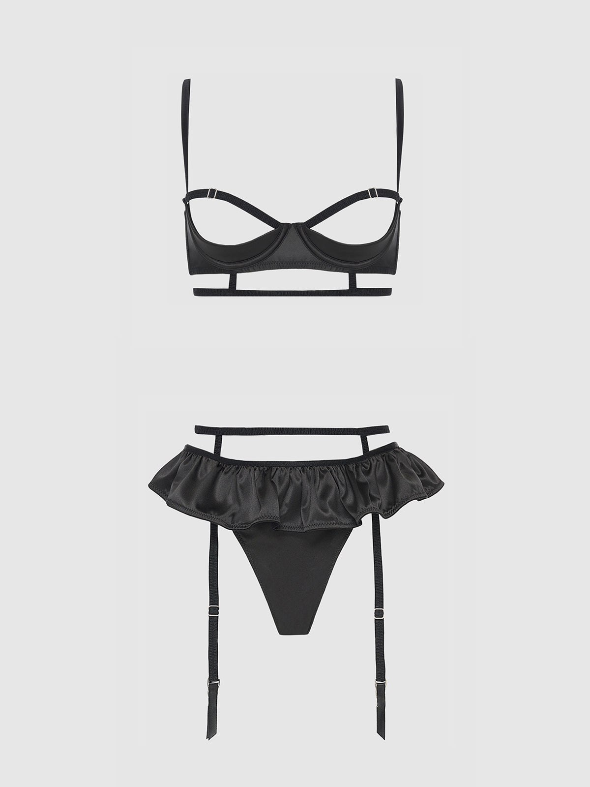 Brigeta Satin Open Cup Bra & Skirted Thong Set from Love It Curvy