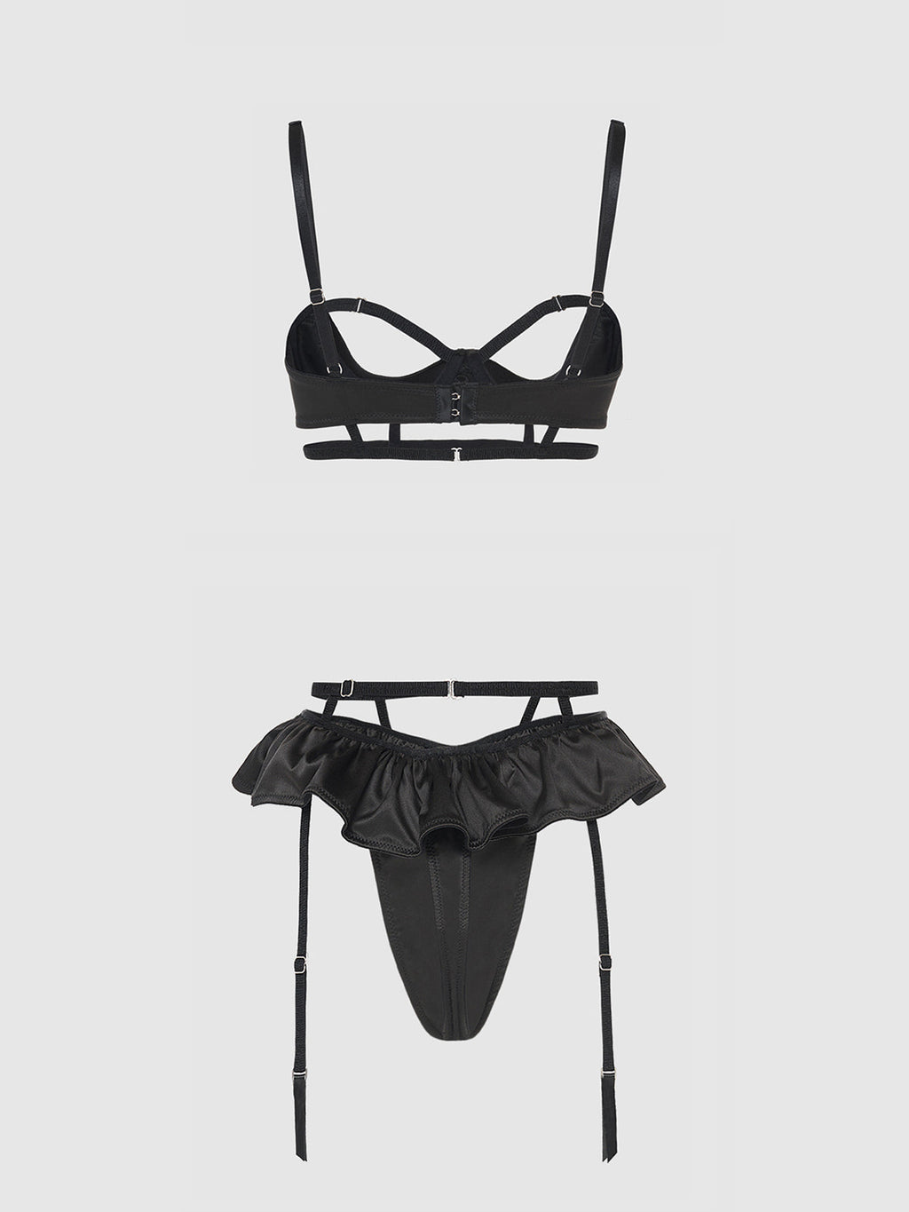 Brigeta Satin Open Cup Bra & Skirted Thong Set from Love It Curvy