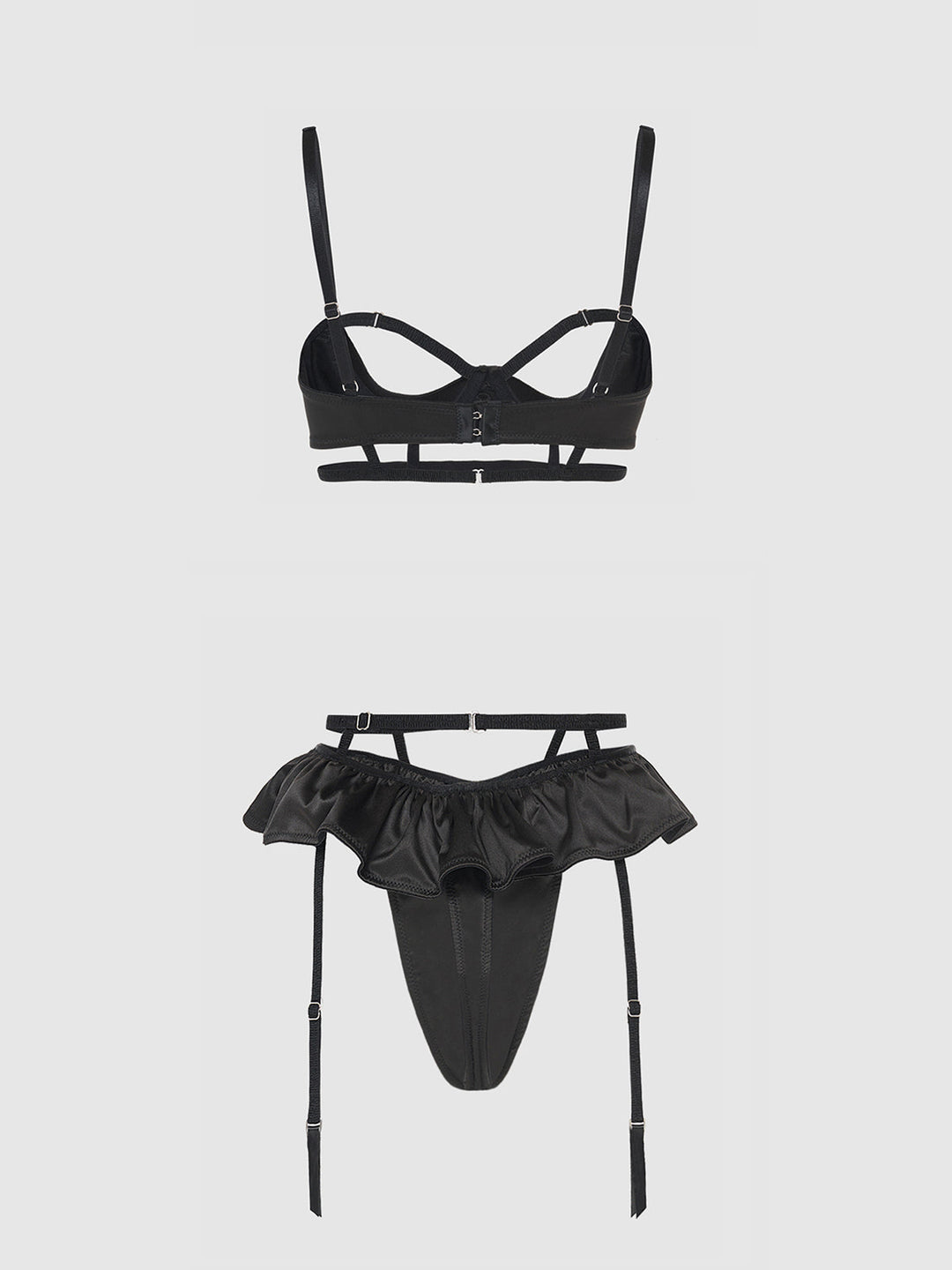 Brigeta Satin Open Cup Bra &amp; Skirted Thong Set from Love It Curvy