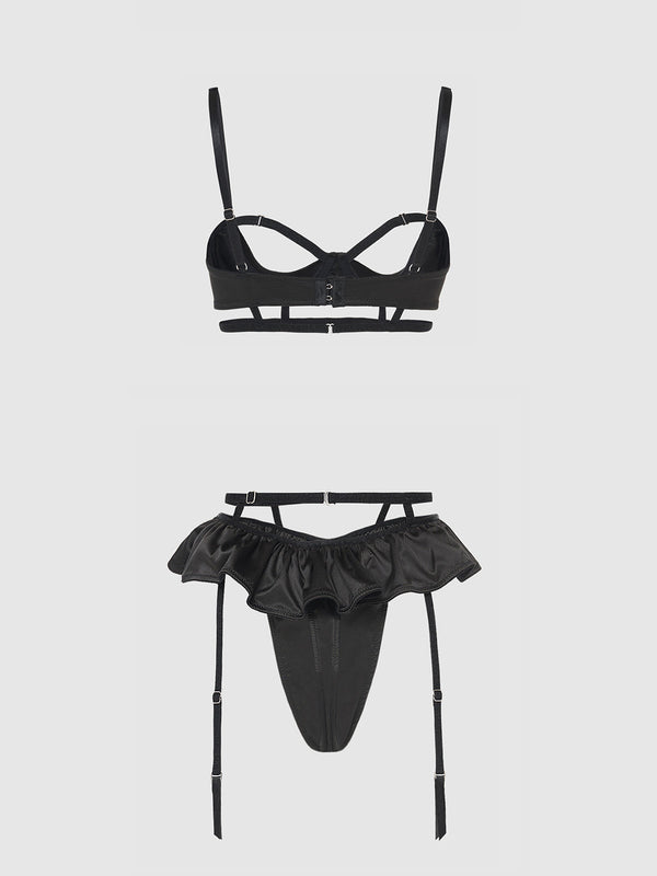 Brigeta Satin Open Cup Bra & Skirted Thong Set from Love It Curvy
