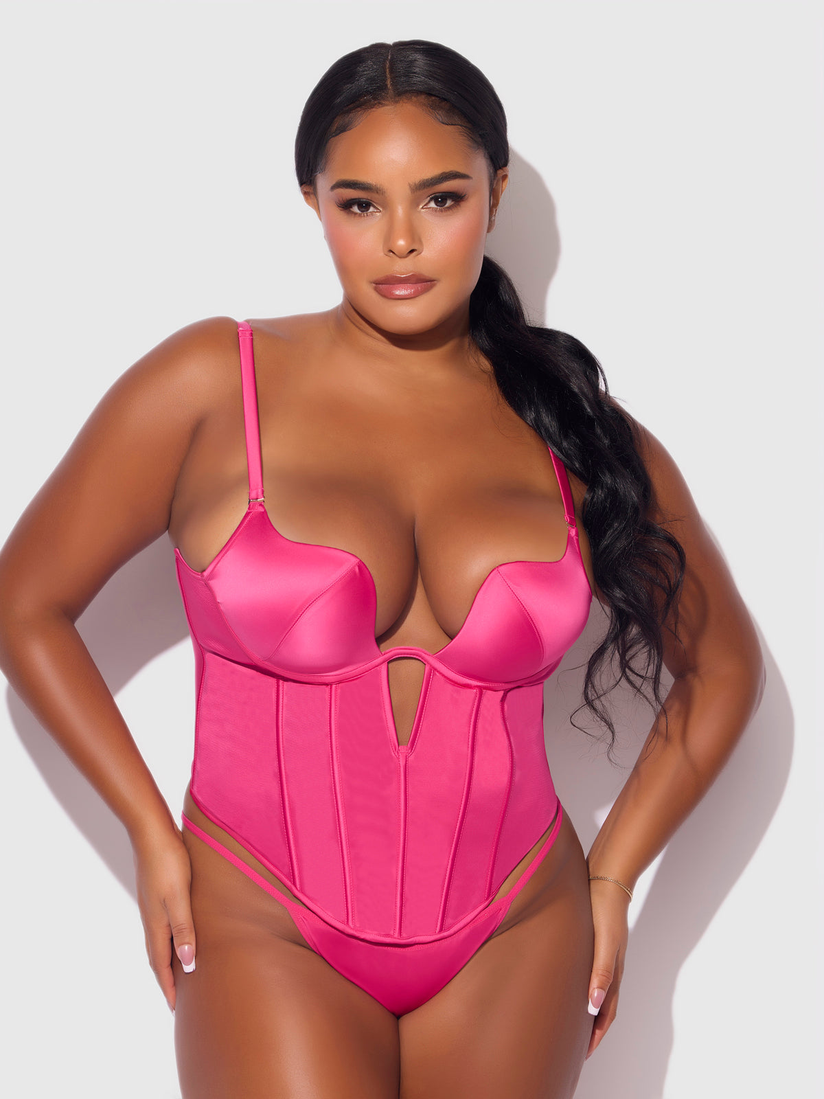 Brigeta Deep Plunge Push Up Bustier & G-String Set from Love It Curvy