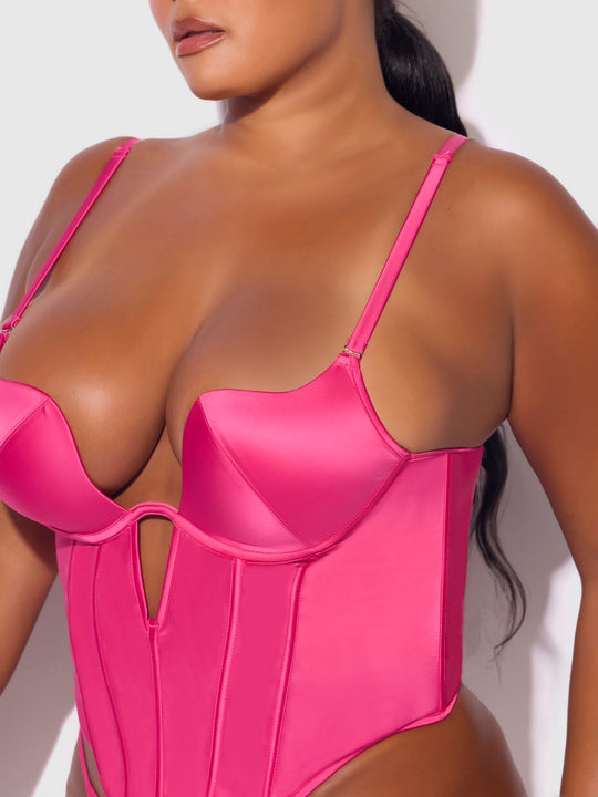 Brigeta Deep Plunge Push Up Bustier & G-String Set from Love It Curvy