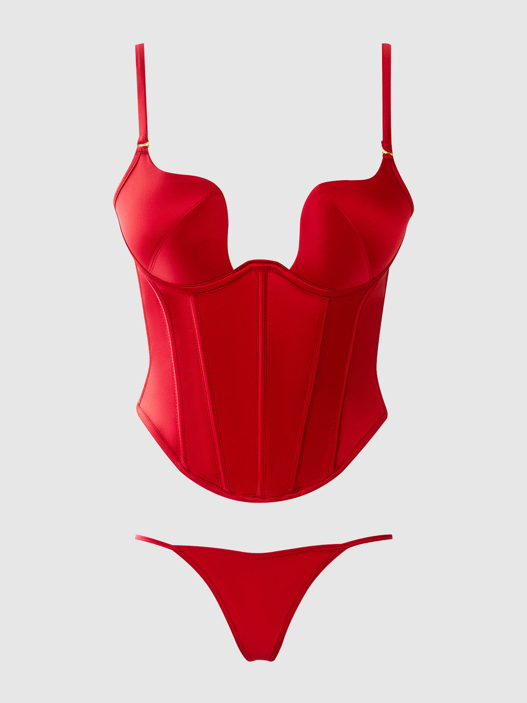Brigeta Satin Plunge Push Up Bustier &amp; G-String Set from Love It Curvy