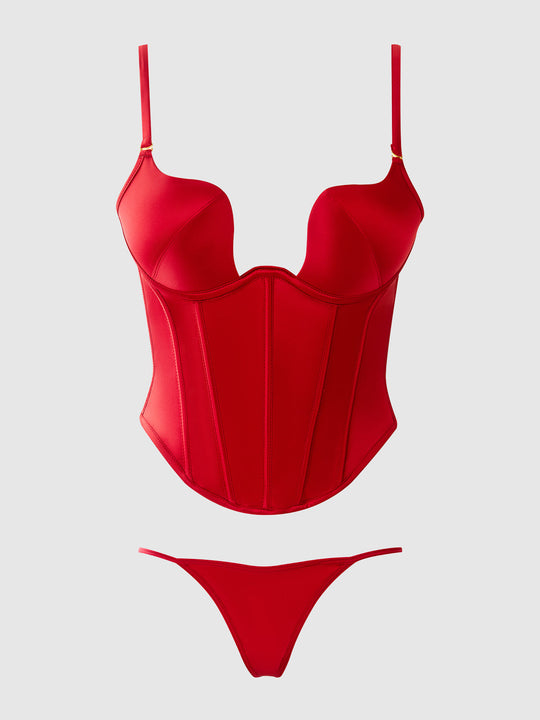 Brigeta Satin Plunge Push Up Bustier & G-String Set from Love It Curvy