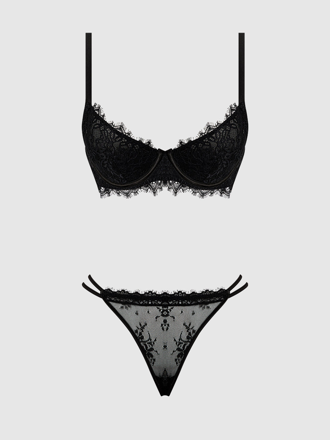 Jocelyn Lace &amp; Satin Push Up Bra Strapy Thong Set from Love It Curvy