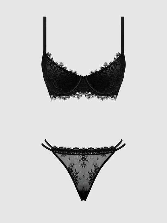 Jocelyn Lace & Satin Push Up Bra Strapy Thong Set from Love It Curvy