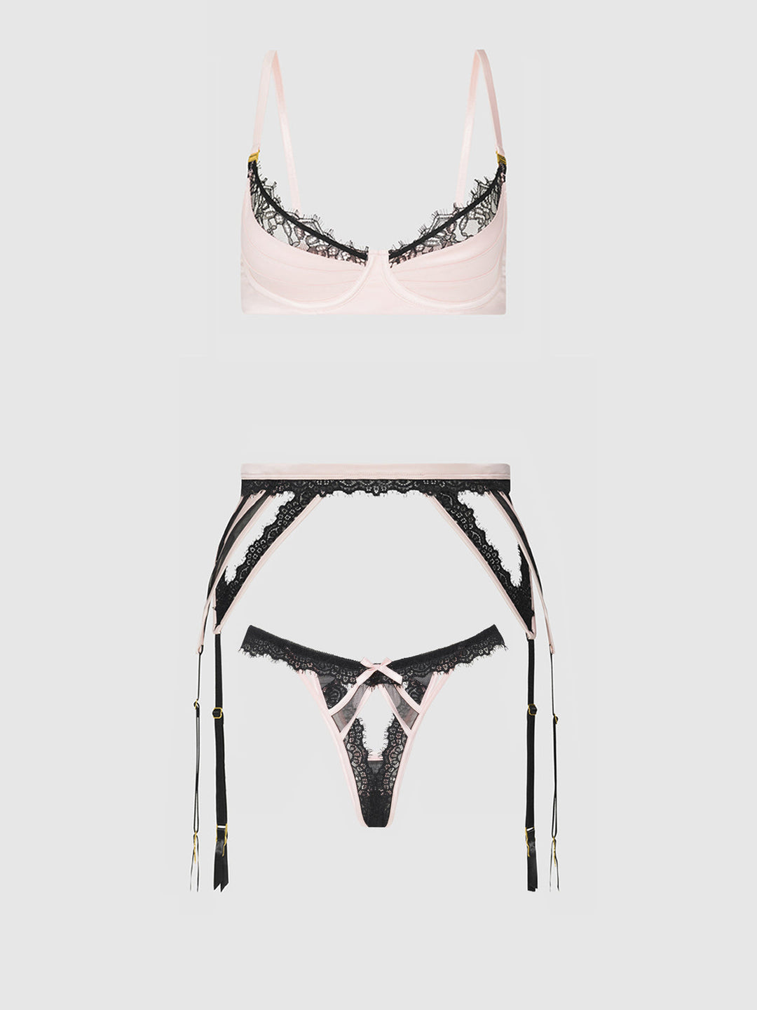 Jocelyn Satin &amp; Lace Push Up Bra, Garter, &amp; Tanga Set from Love It Curvy