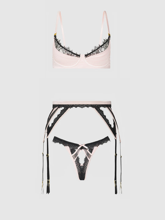 Jocelyn Satin & Lace Push Up Bra, Garter, & Tanga Set from Love It Curvy
