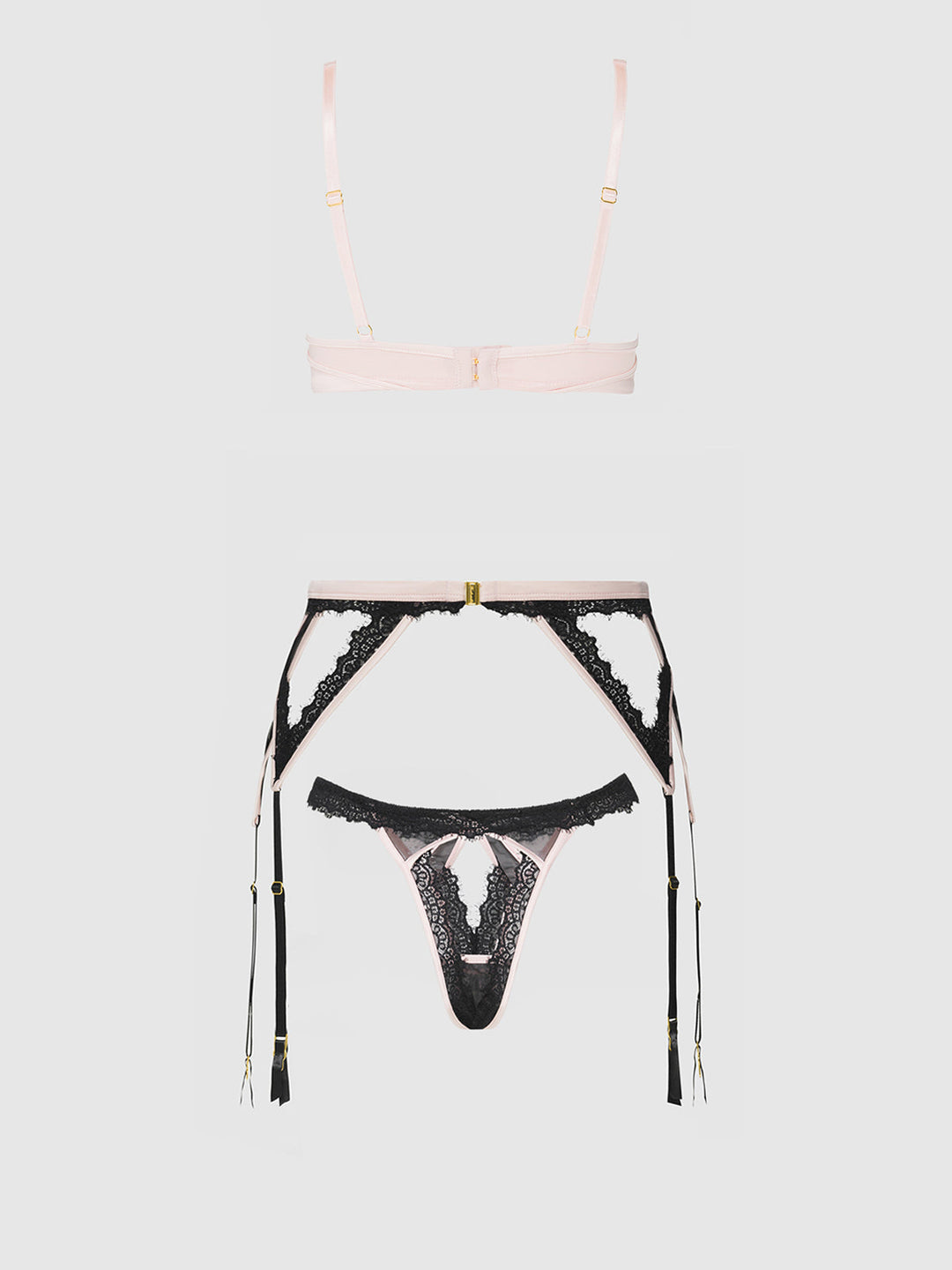 Jocelyn Satin &amp; Lace Push Up Bra, Garter, &amp; Tanga Set from Love It Curvy