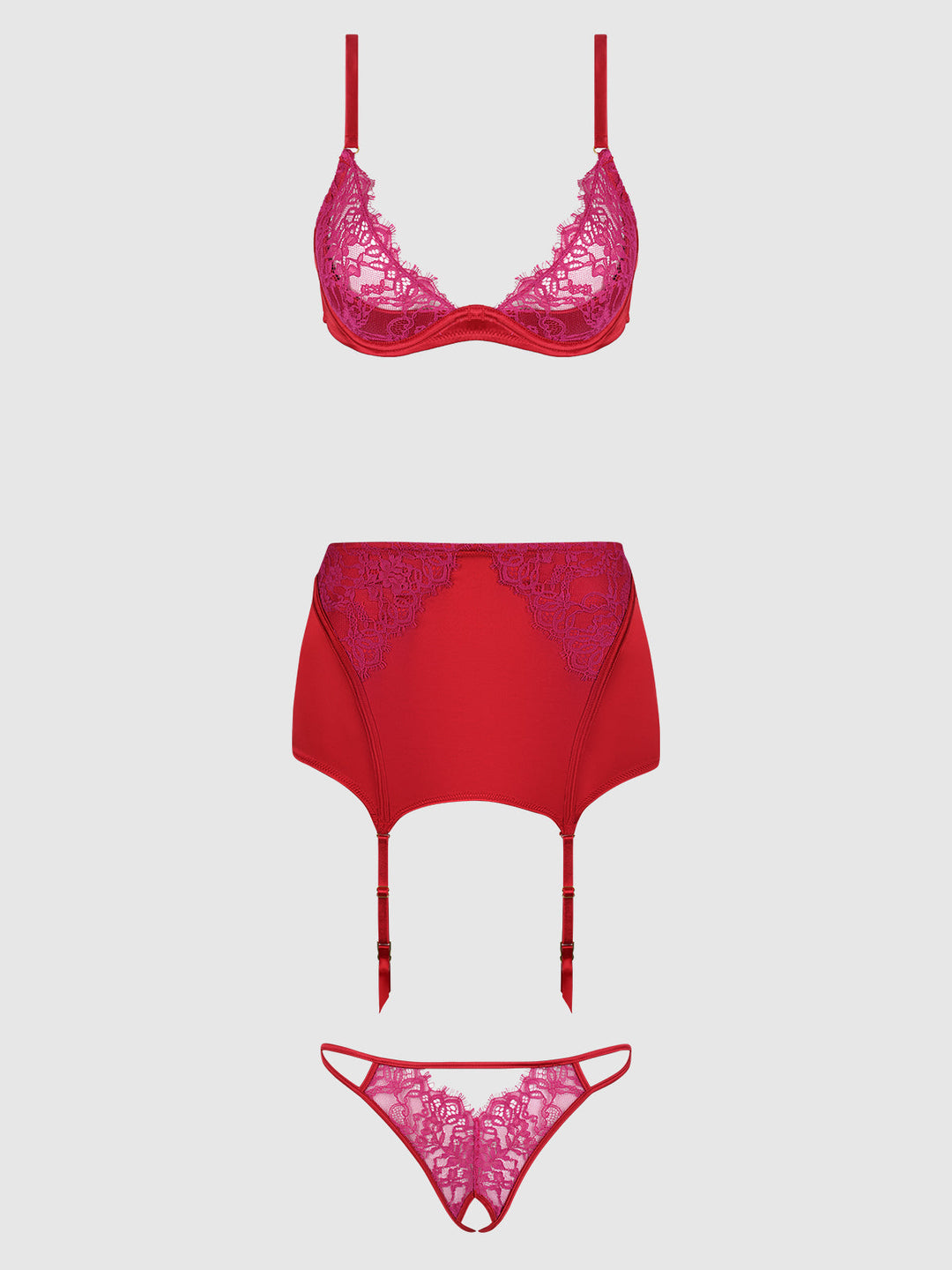 Jocelyn Lace &amp; Satin Bra, Skirt &amp; Crotchless G-String Set from Love It Curvy