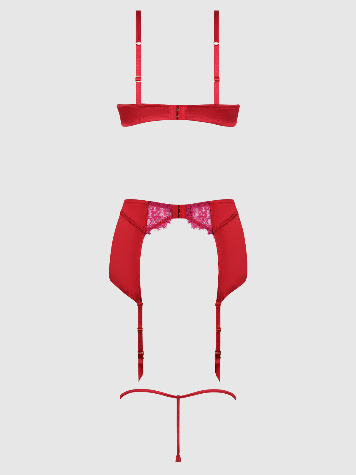 Jocelyn Lace & Satin Bra, Skirt & Crotchless G-String Set from Love It Curvy