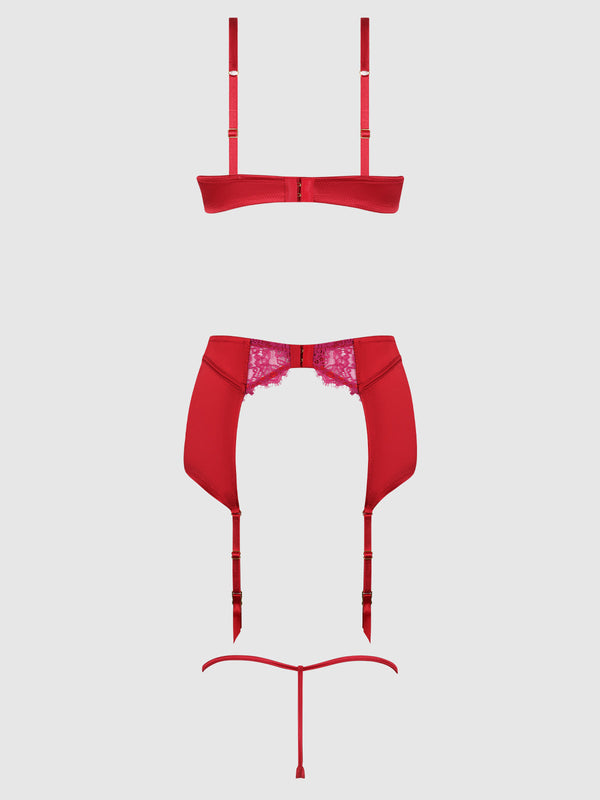 Jocelyn Lace & Satin Bra, Skirt & Crotchless G-String Set from Love It Curvy