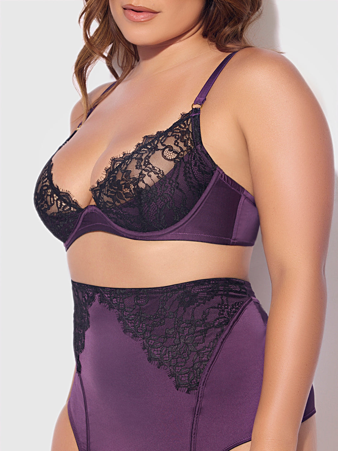 Jocelyn Lace &amp; Satin Bra, Skirt &amp; Crotchless G-String Set from Love It Curvy