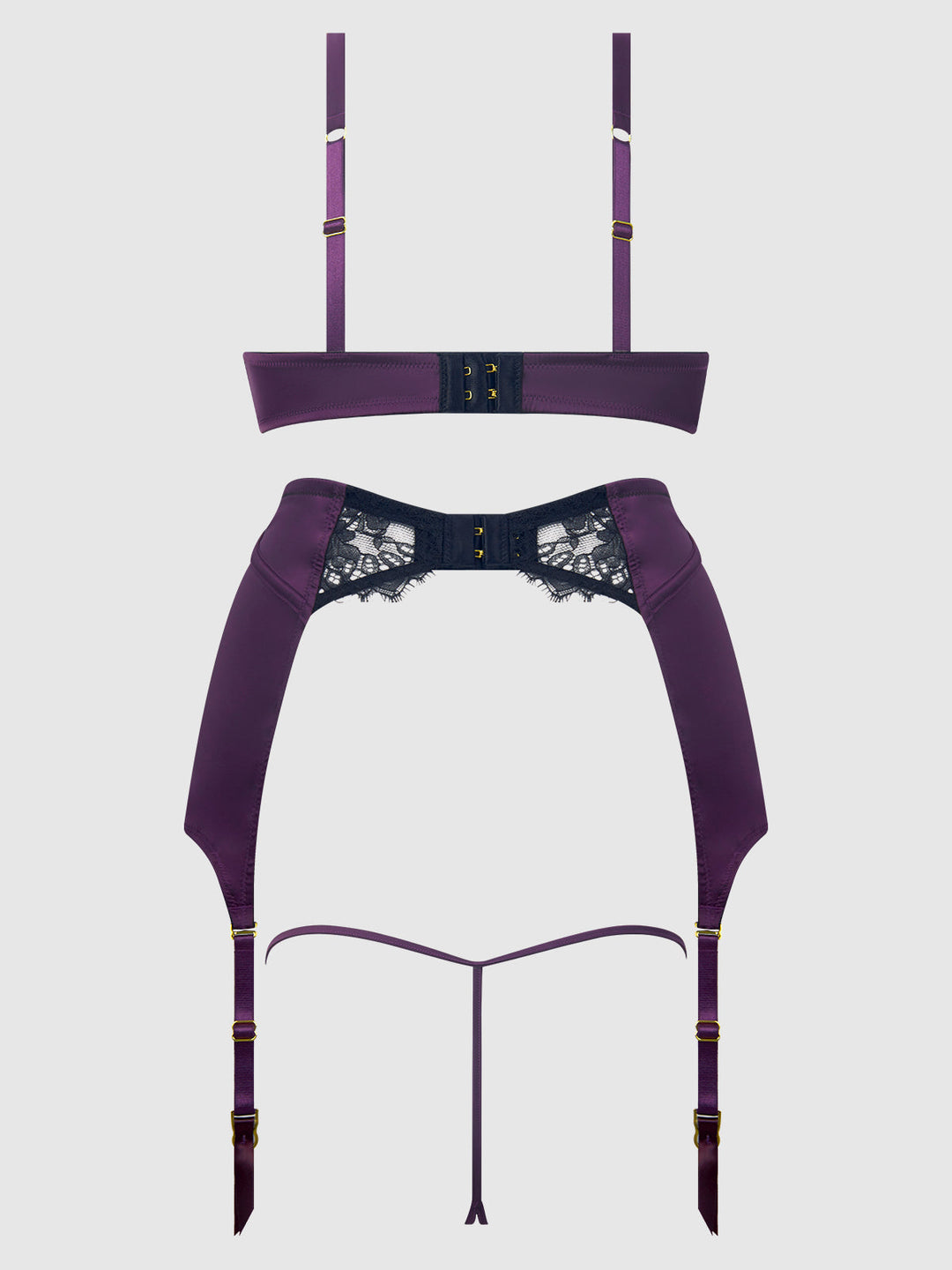 Jocelyn Lace &amp; Satin Bra, Skirt &amp; Crotchless G-String Set from Love It Curvy