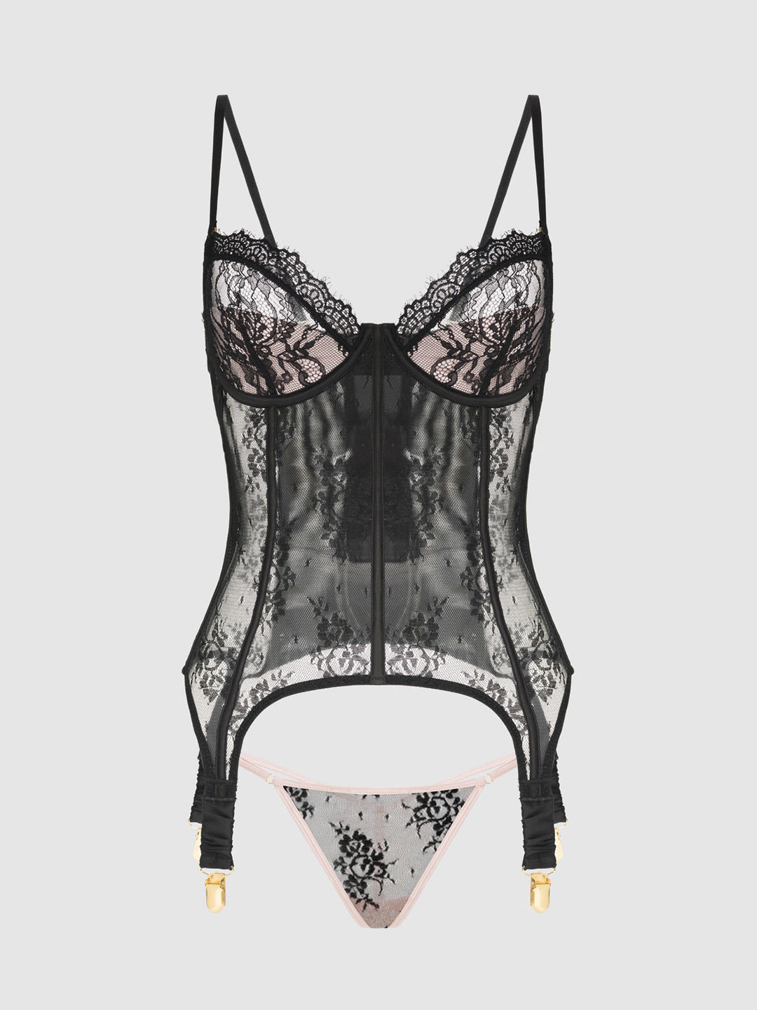 Jocelyn Lace &amp; Satin Underwire Corset &amp; G-String Set from Love It Curvy