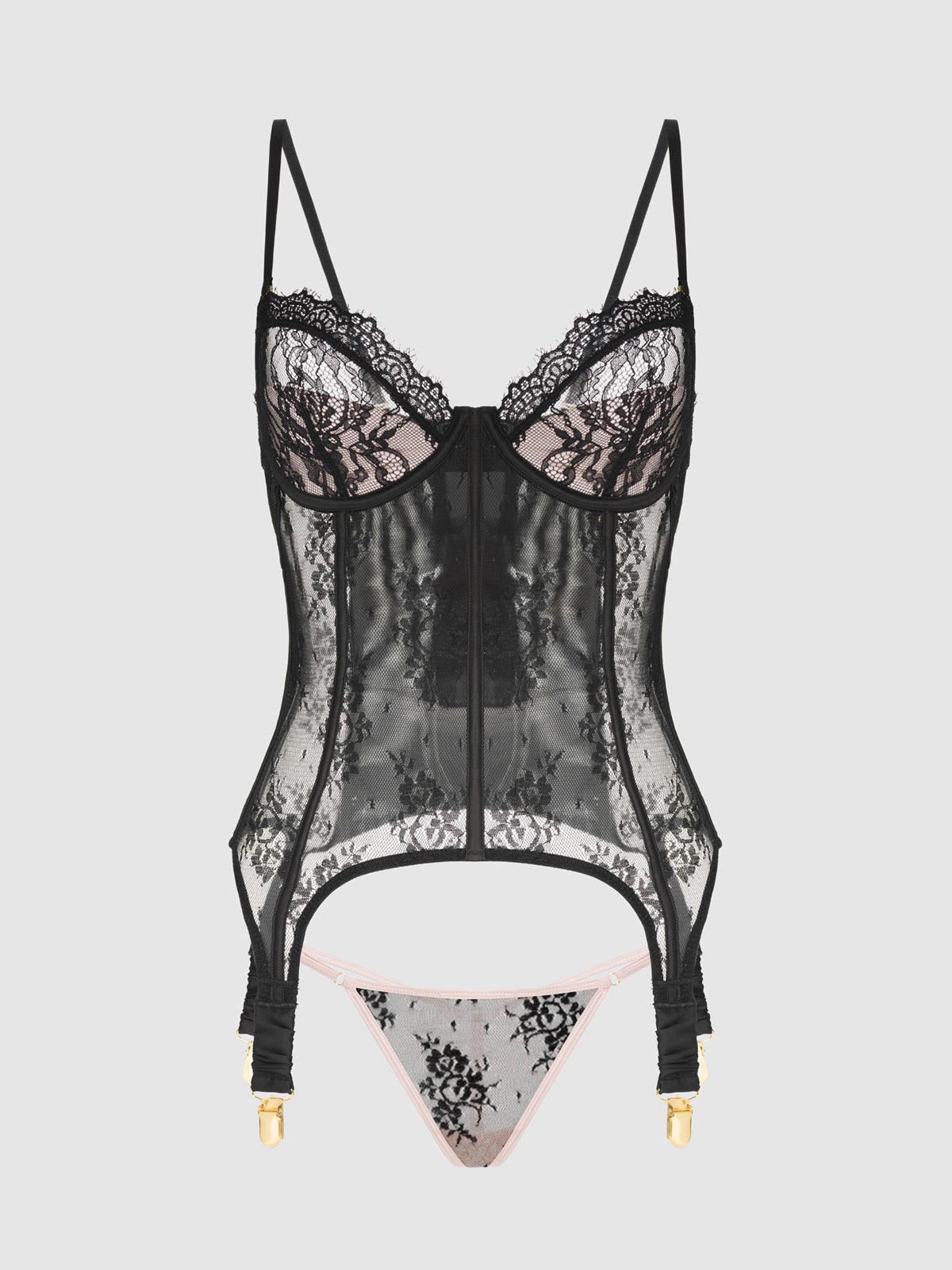 Jocelyn Lace & Satin Underwire Corset & G-String Set from Love It Curvy