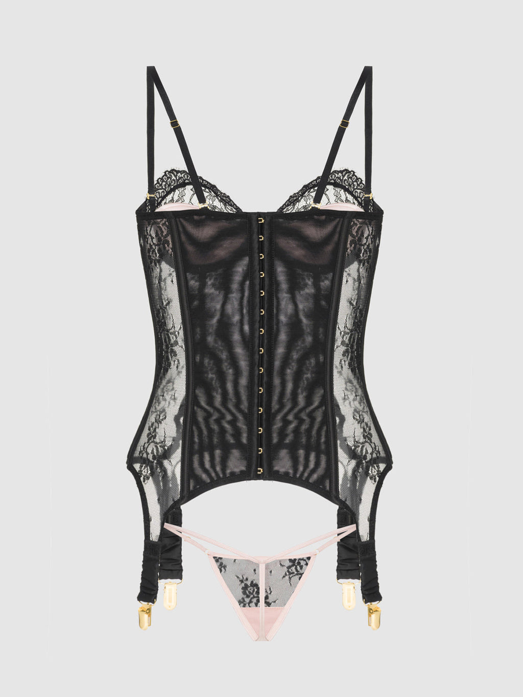 Jocelyn Lace & Satin Underwire Corset & G-String Set from Love It Curvy