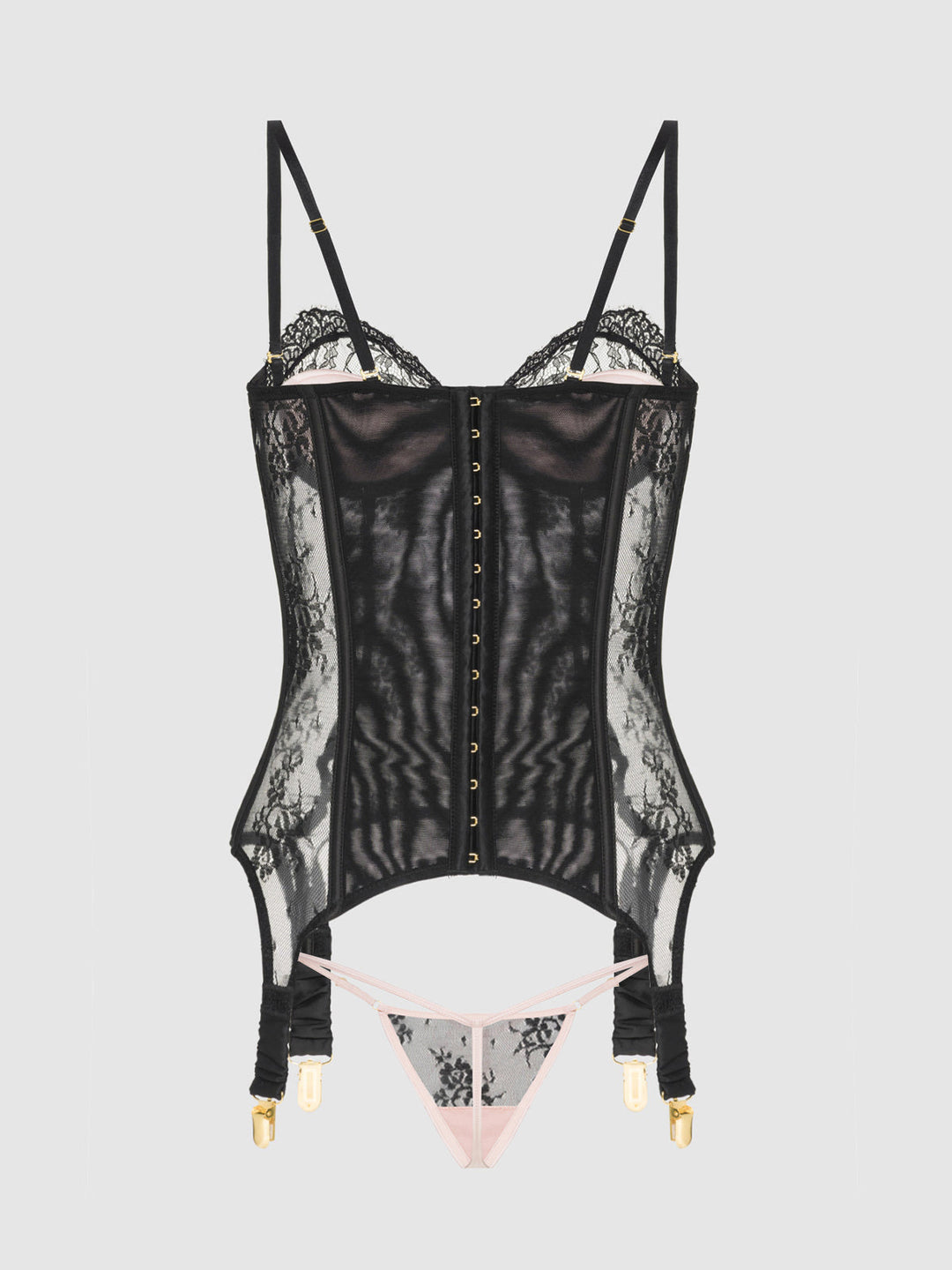 Jocelyn Lace &amp; Satin Underwire Corset &amp; G-String Set from Love It Curvy