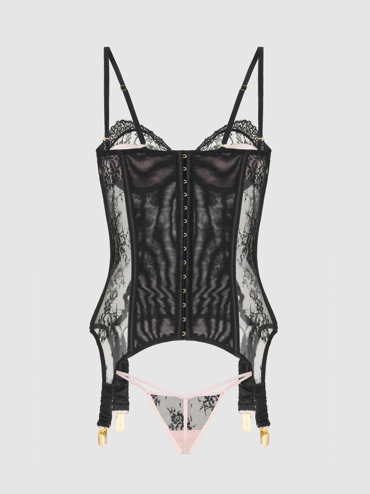 Jocelyn Lace & Satin Underwire Corset & G-String Set from Love It Curvy