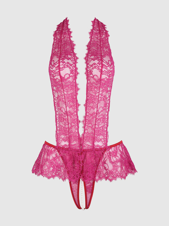 Jocelyn Lace & Pearl Crotchless Teddy from Love It Curvy
