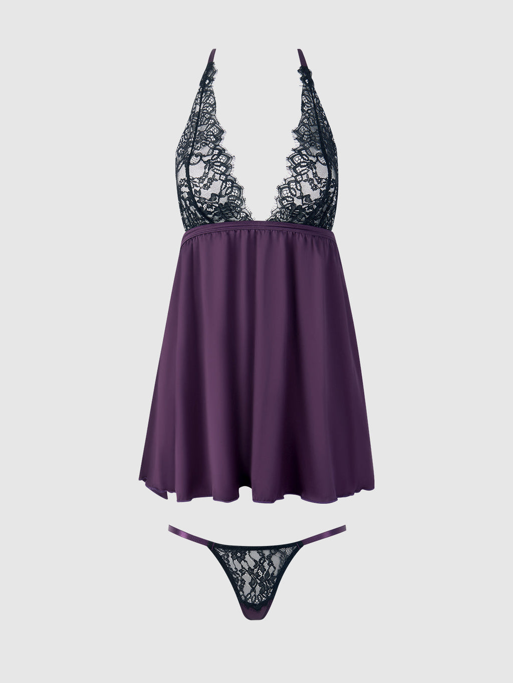 Jocelyn Lace & Satin Drop Off Babydoll & G-String Set from Love It Curvy