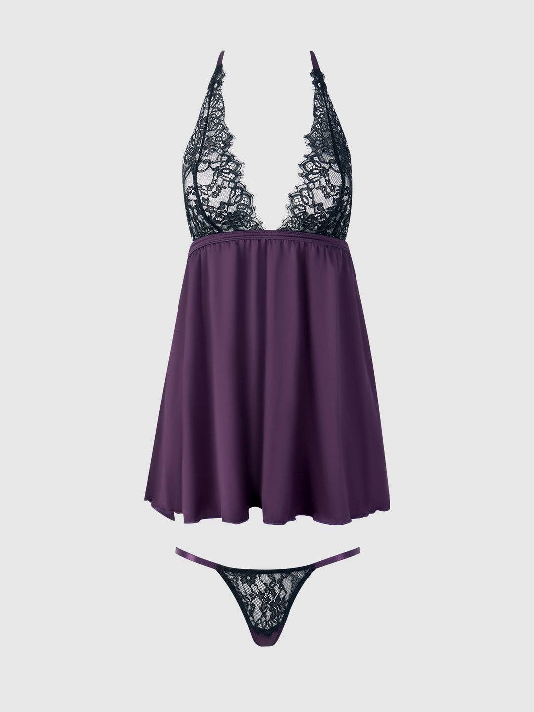 Jocelyn Lace &amp; Satin Drop Off Babydoll &amp; G-String Set from Love It Curvy