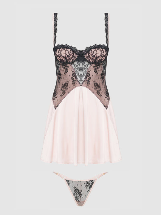 Jocelyn Lace & Satin Babydoll & G-String Set from Love It Curvy