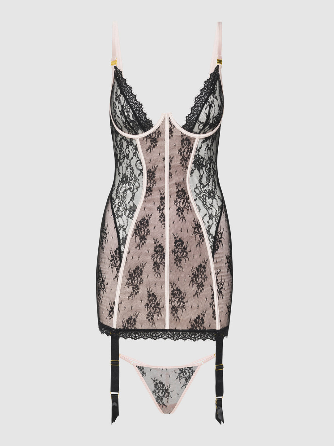 Jocelyn Lace &amp; Satin Chemise &amp; G-String Set from Love It Curvy