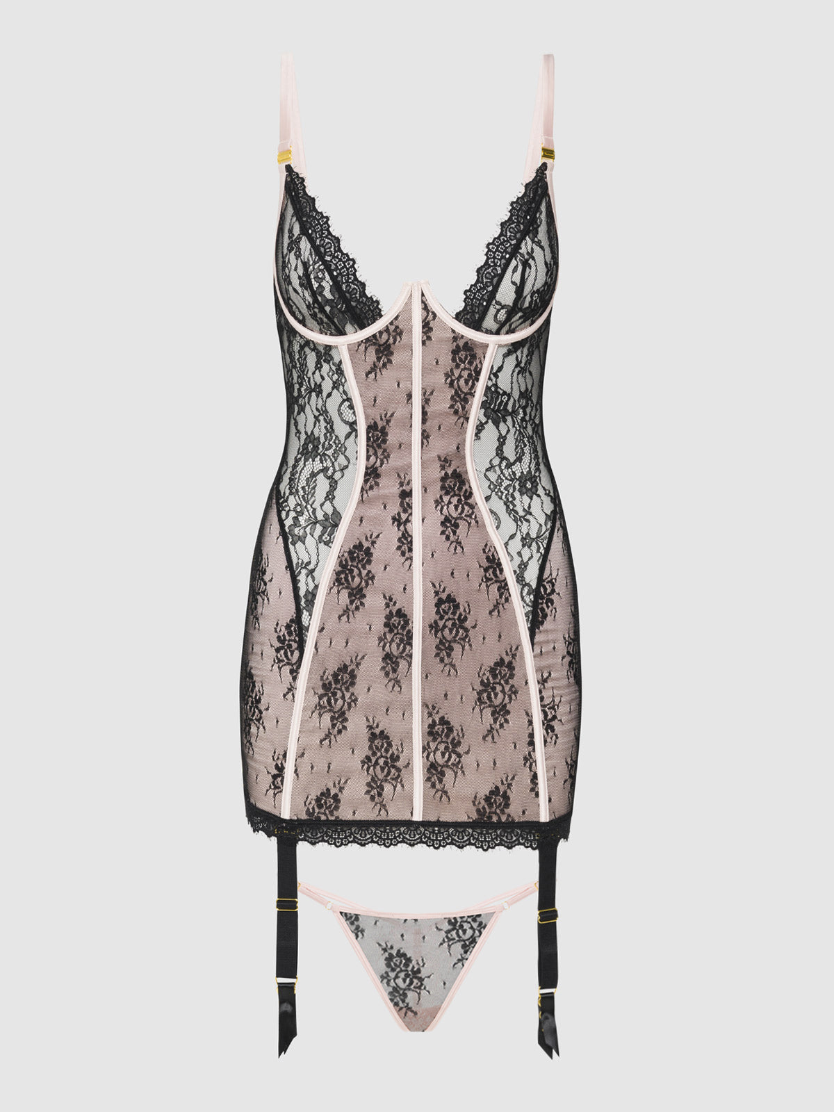 Jocelyn Lace & Satin Chemise & G-String Set from Love It Curvy