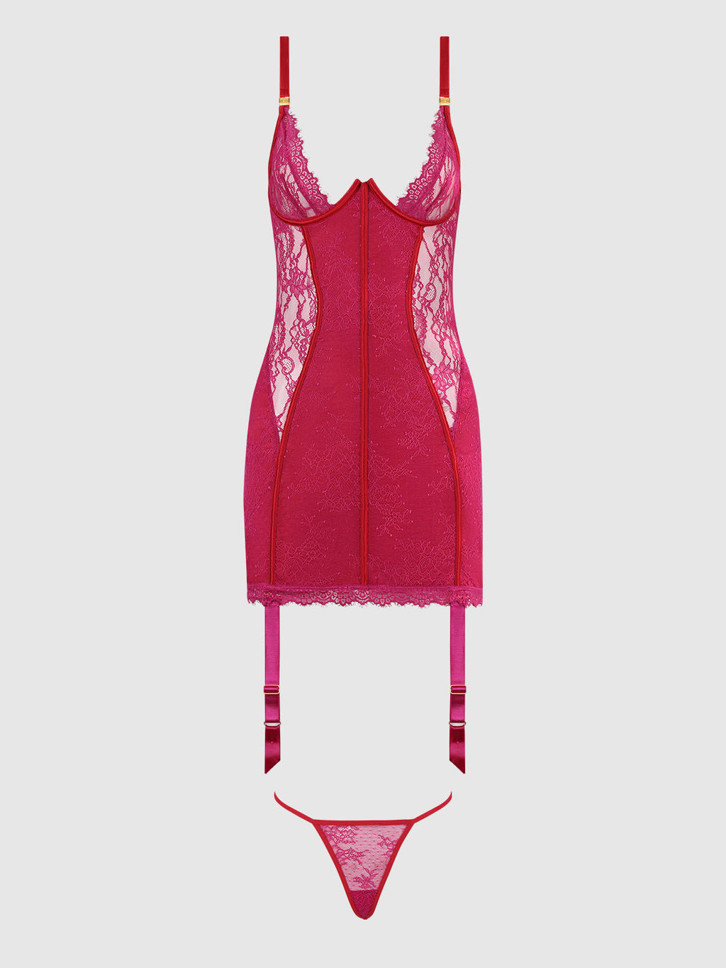 Jocelyn Lace & Satin Chemise & G-String Set | Love It Curvy