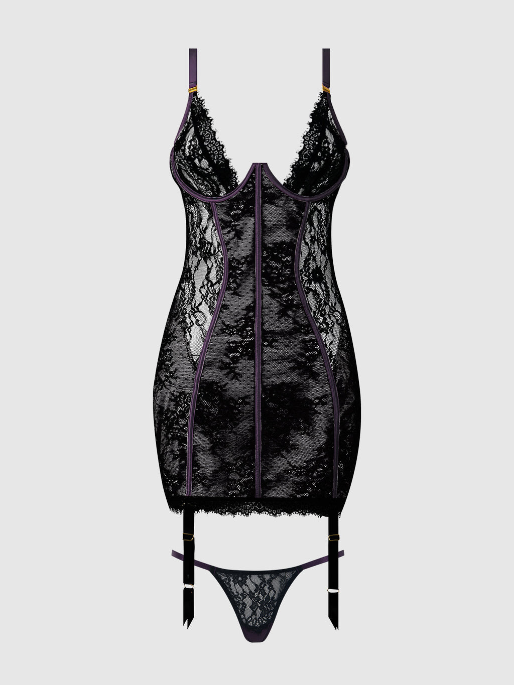 Jocelyn Lace & Satin Chemise & G-String Set from Love It Curvy