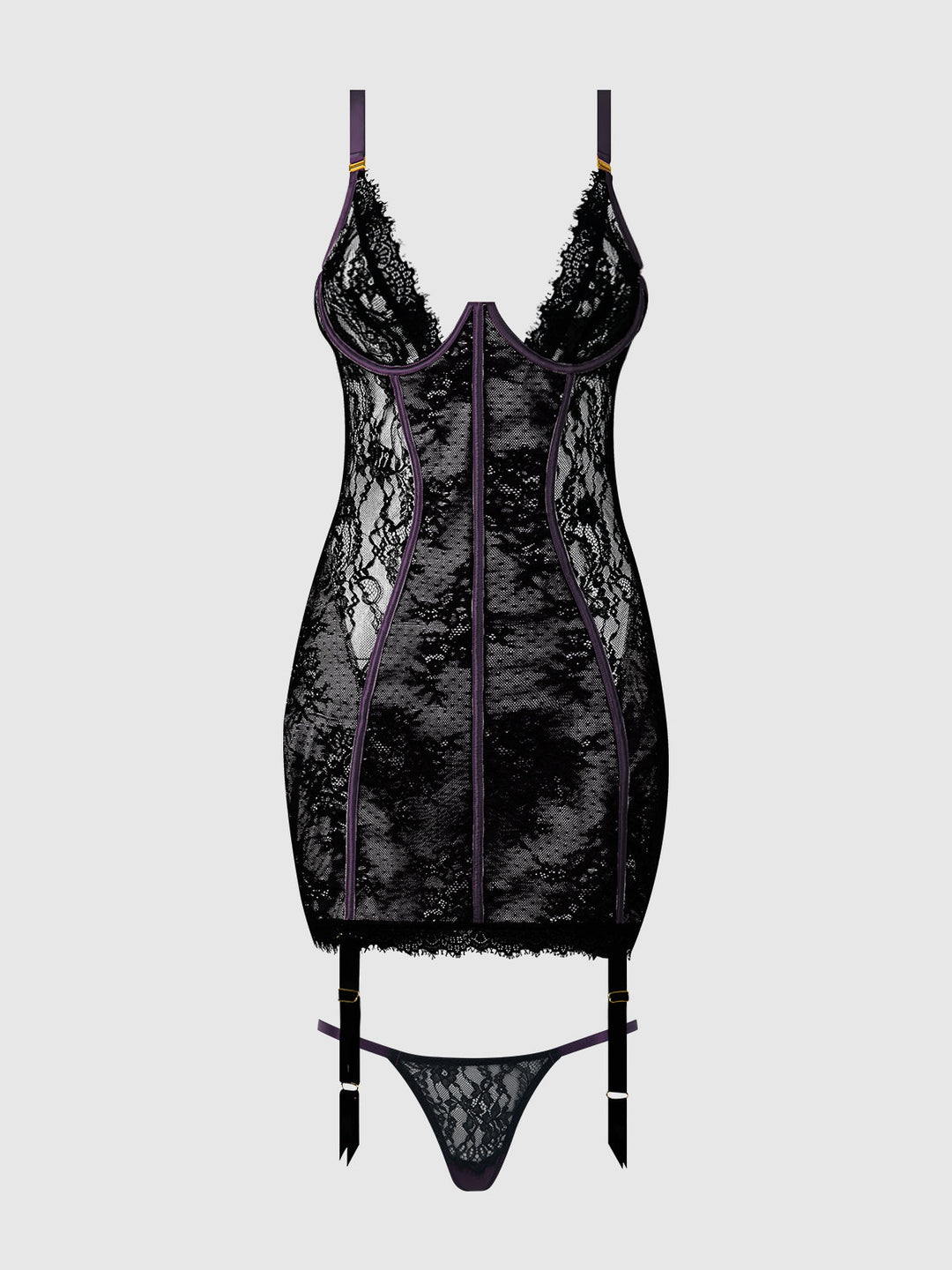 Jocelyn Lace &amp; Satin Chemise &amp; G-String Set from Love It Curvy