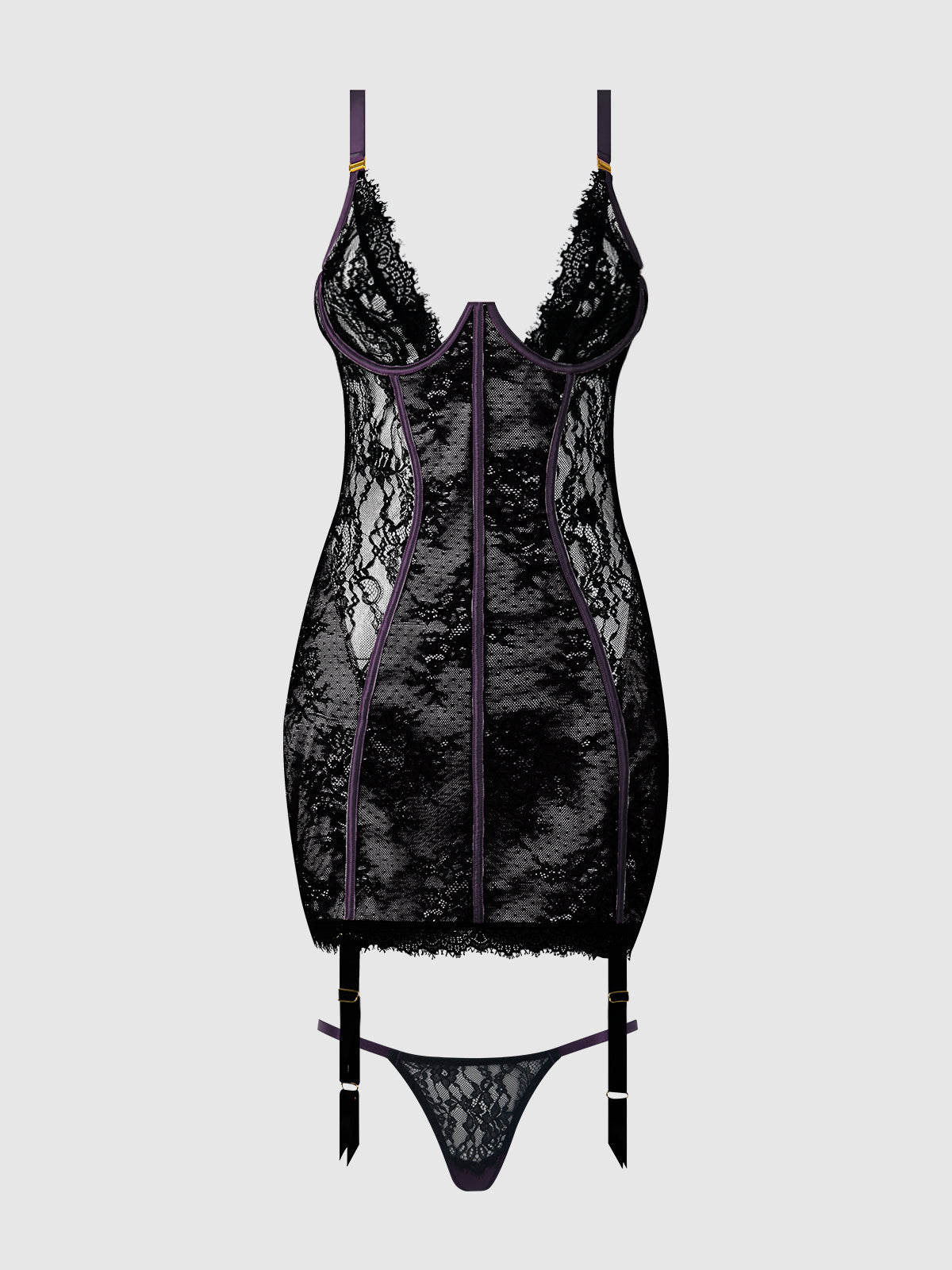 Jocelyn Lace & Satin Chemise & G-String Set from Love It Curvy