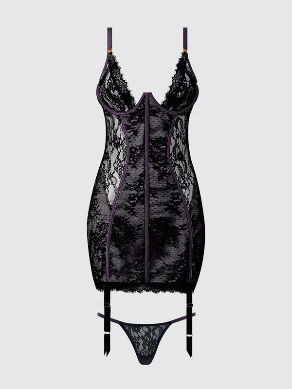 Jocelyn Lace & Satin Chemise & G-String Set from Love It Curvy