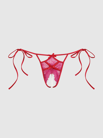 Jocelyn Lace & Pearl Crotchless Tie Side Bikini | Love It Curvy